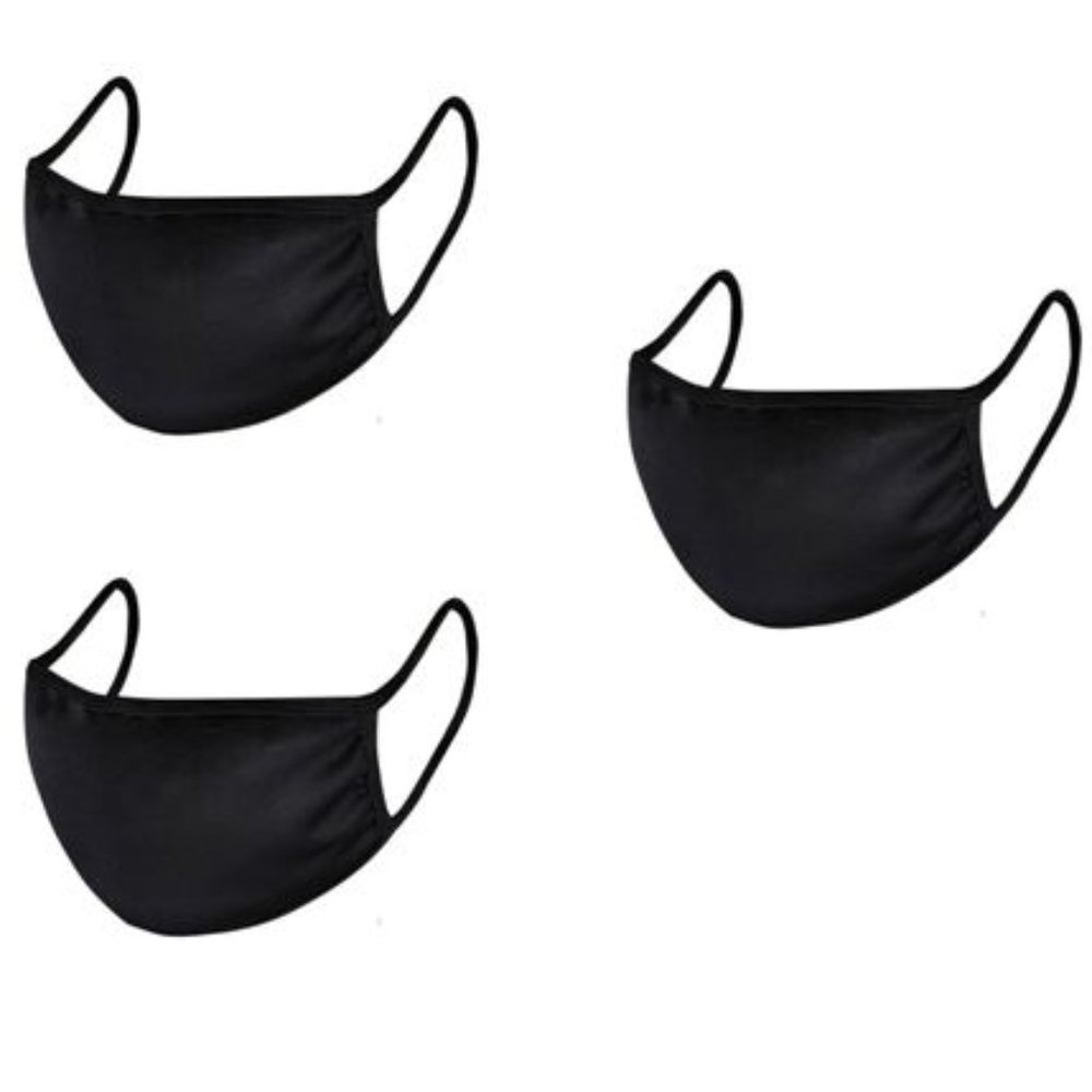 set of 3 washable black unisex facemask